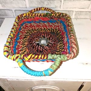 Handmade Indian Multi color wire jute basket 9" with handles